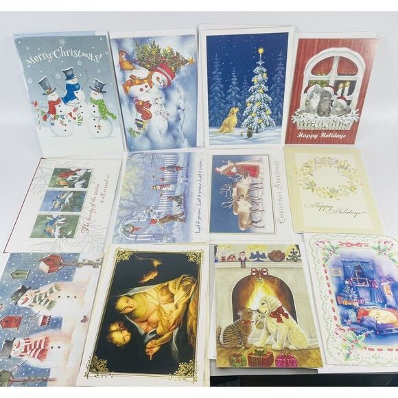58 Christmas Holiday Cards Lot unused With Envelopes Mixed Theme Snowman Animals - Picture 1 of 4